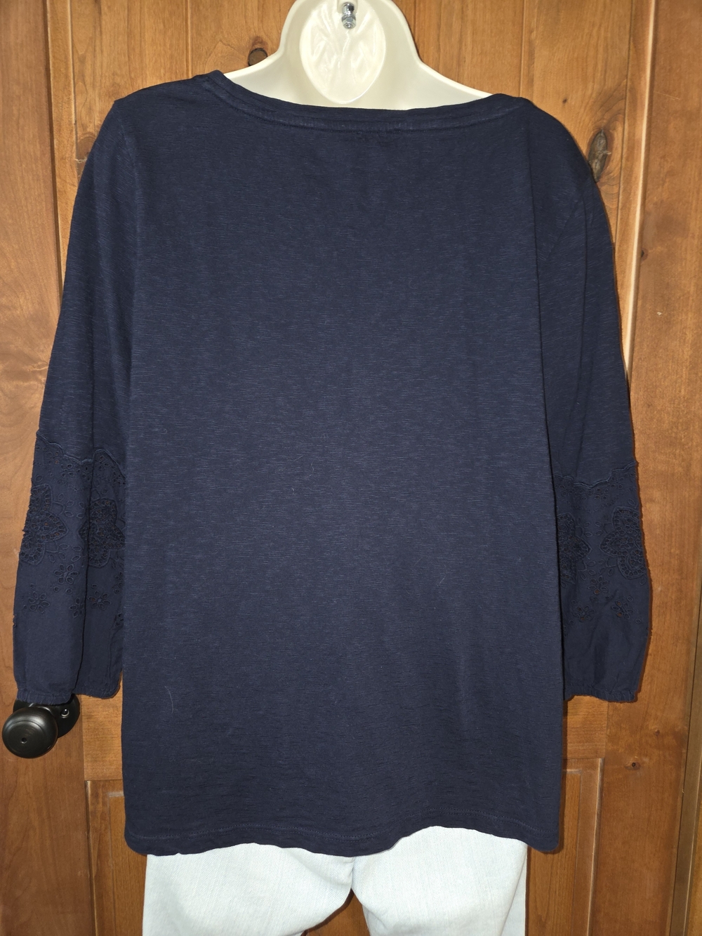 Talbots Navy Eyelet-Sleeve Scoop Neck Top - Picture 4 of 8